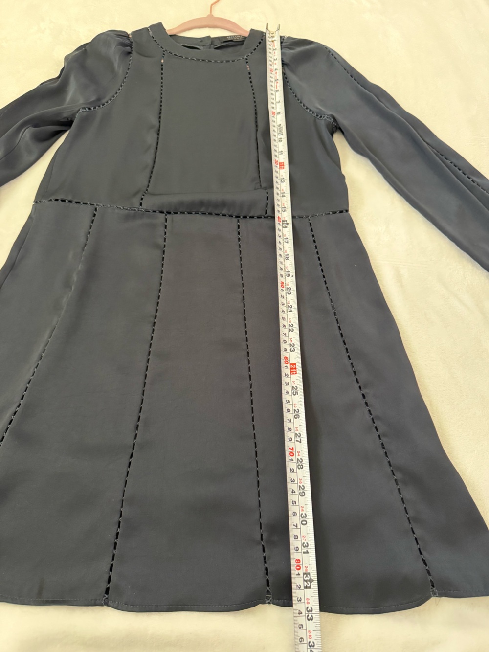 AllSaints Frieda Black Silk Look Mini Dress Cutout Trim US 00 XXS - Picture 9 of 12